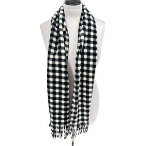 Black and White‎ Buffalo Plaid Fleece Scarf Fringe Winter Warm
